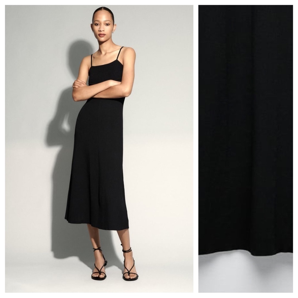 NWOT. Zara Black Long Knitted A-line Dress. Size M.